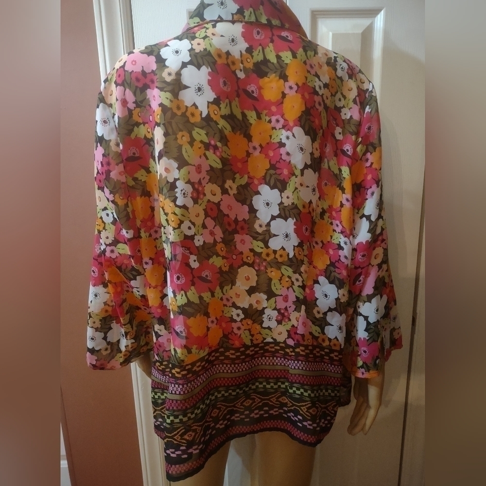 Notations women's plus size 2x floral long sleeve button up shirt blouse top - Picture 5 of 5